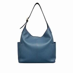 Blue Pebbled Faux Leather Hobo Tote Bag Slouch Shoulder Bag